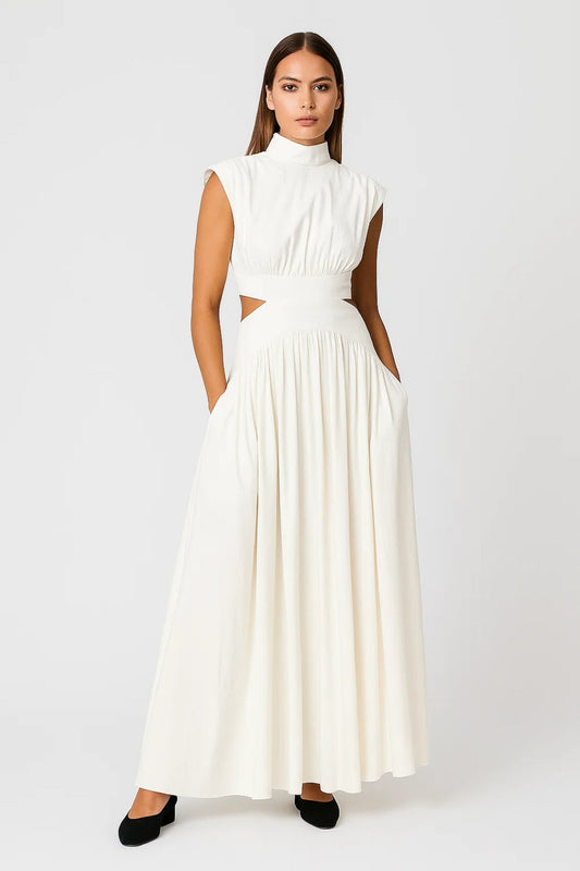 Maxi Jurk met Hoge Hals | Elegante Cut-Out Details | Lichtgewicht en Ademend