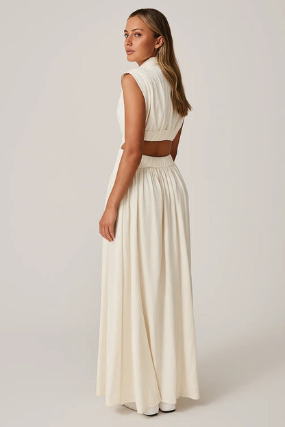 Maxi Jurk met Hoge Hals | Elegante Cut-Out Details | Lichtgewicht en Ademend
