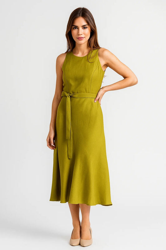 Midi-Jurk | Mouwloos Design met Strikceintuur | Elegant en Veelzijdig