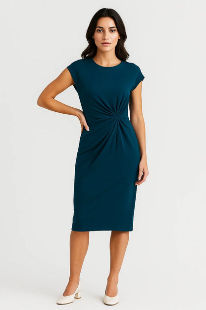 Midi Jurk | Aangesloten Model met Plissé Detail | Lichtgewicht en Ademend