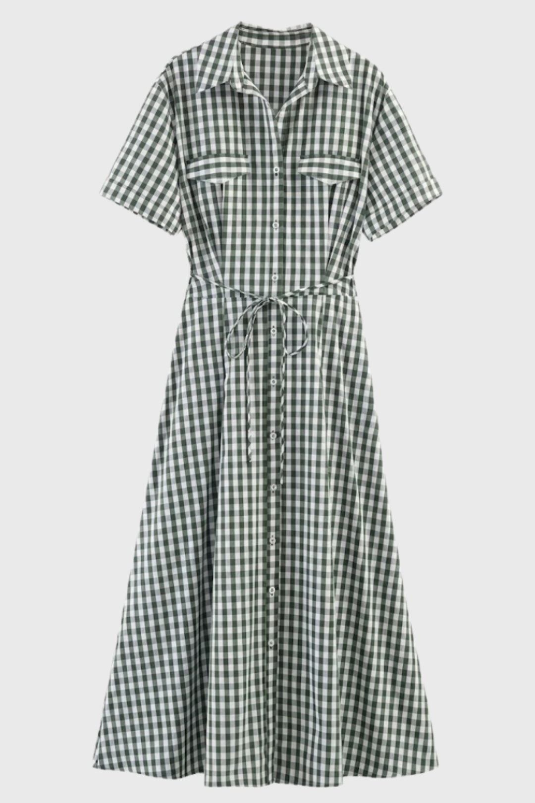 Midi Jurk Dames - Geruit Overhemd met Strikceintuur | Zomer