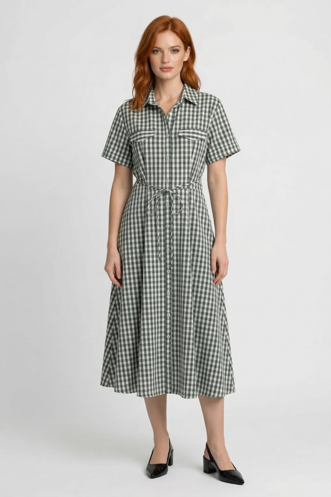 Midi Jurk Dames - Geruit Overhemd met Strikceintuur | Zomer