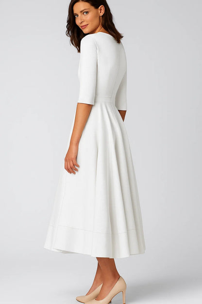 Midi Jurk | Elegante V-Hals en Driekwartmouw | Lichtgewicht en Ademend