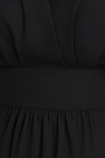 Midi Jurk | V-Hals met Wijde Mouwen | Gecentreerde Taille en Splitdetail