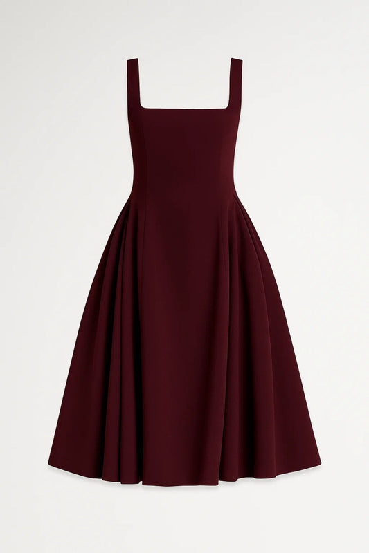 Midi Jurk Dames - Vierkante Hals met Volumineuze A-lijn | Chique