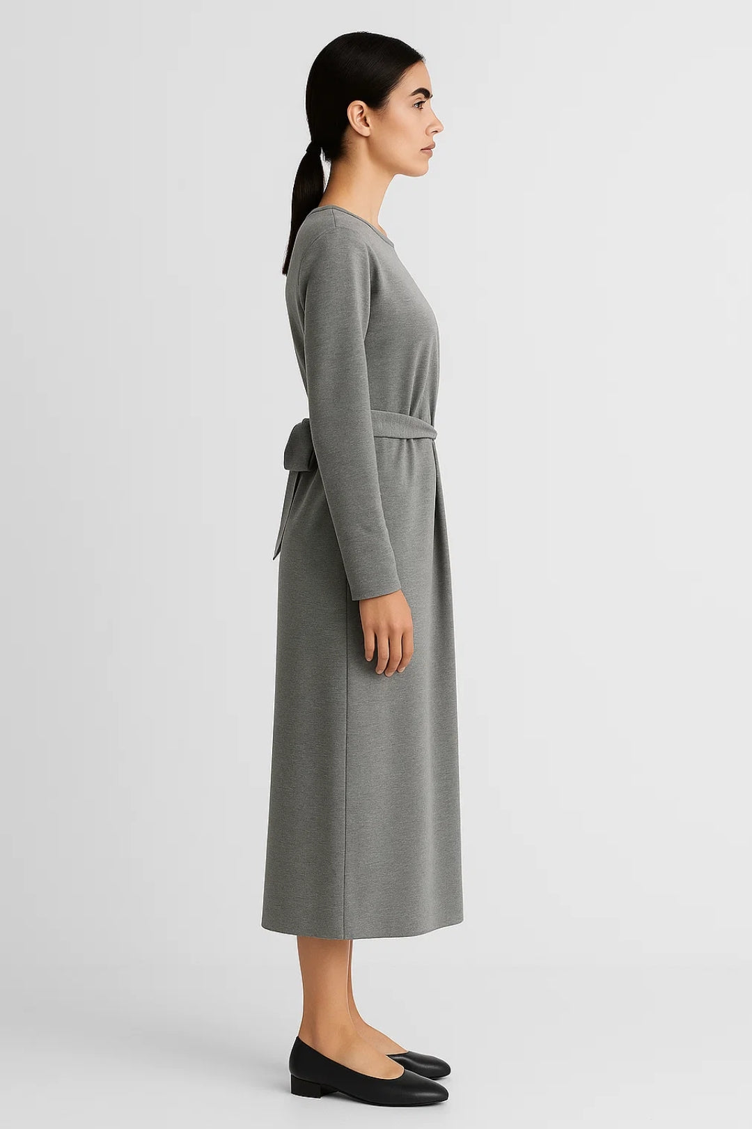 Midi Jurk met Gedraaide Taille | Lange Mouwen en Relaxte Pasvorm | Comfortabel en Stijlvol