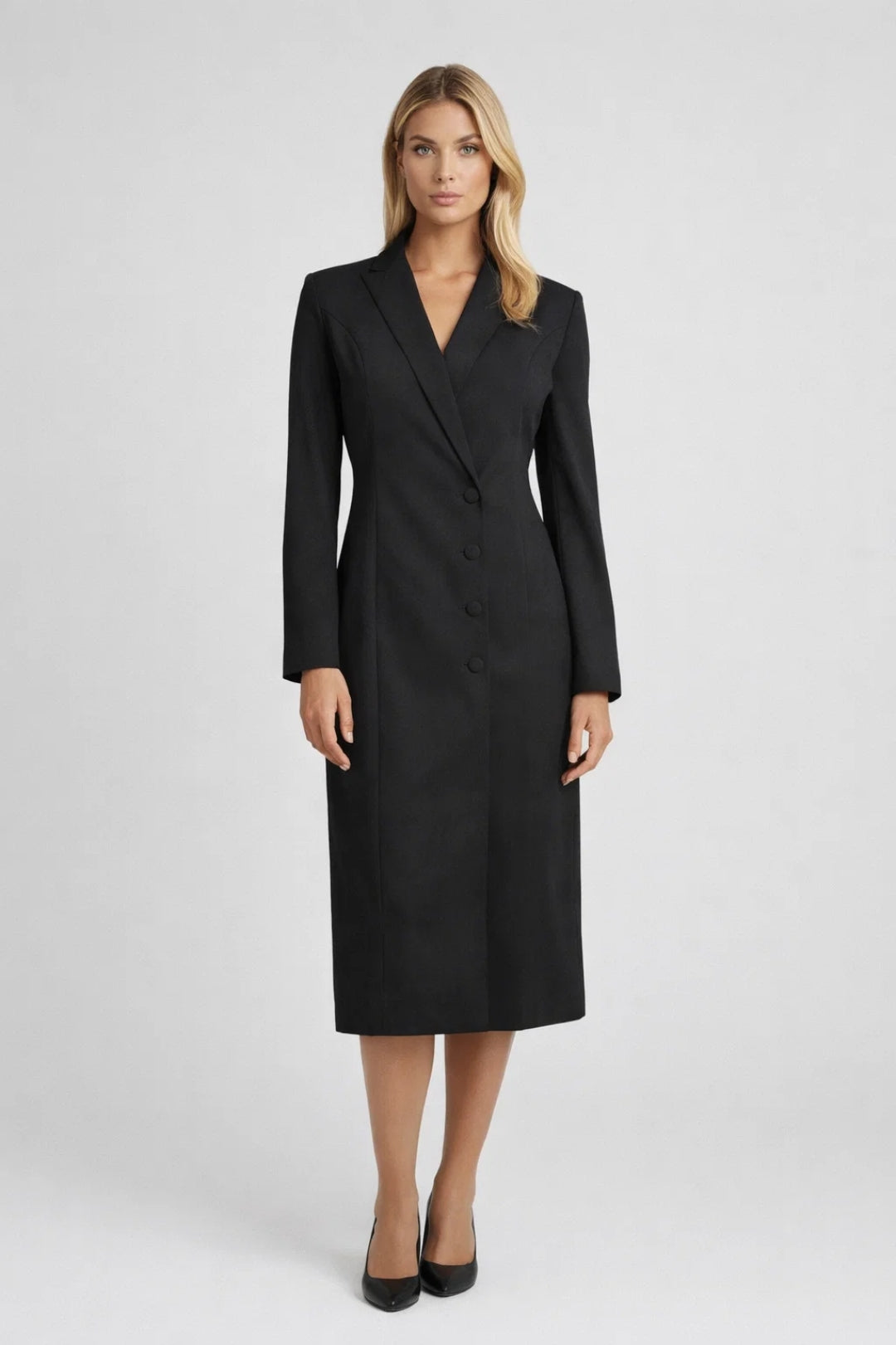 Midi Jurk Dames - Blazer Stijl met Knoopsluiting | Klassiek