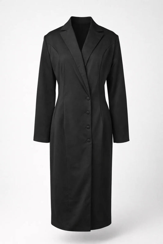 Midi Jurk Dames - Blazer Stijl met Knoopsluiting | Klassiek