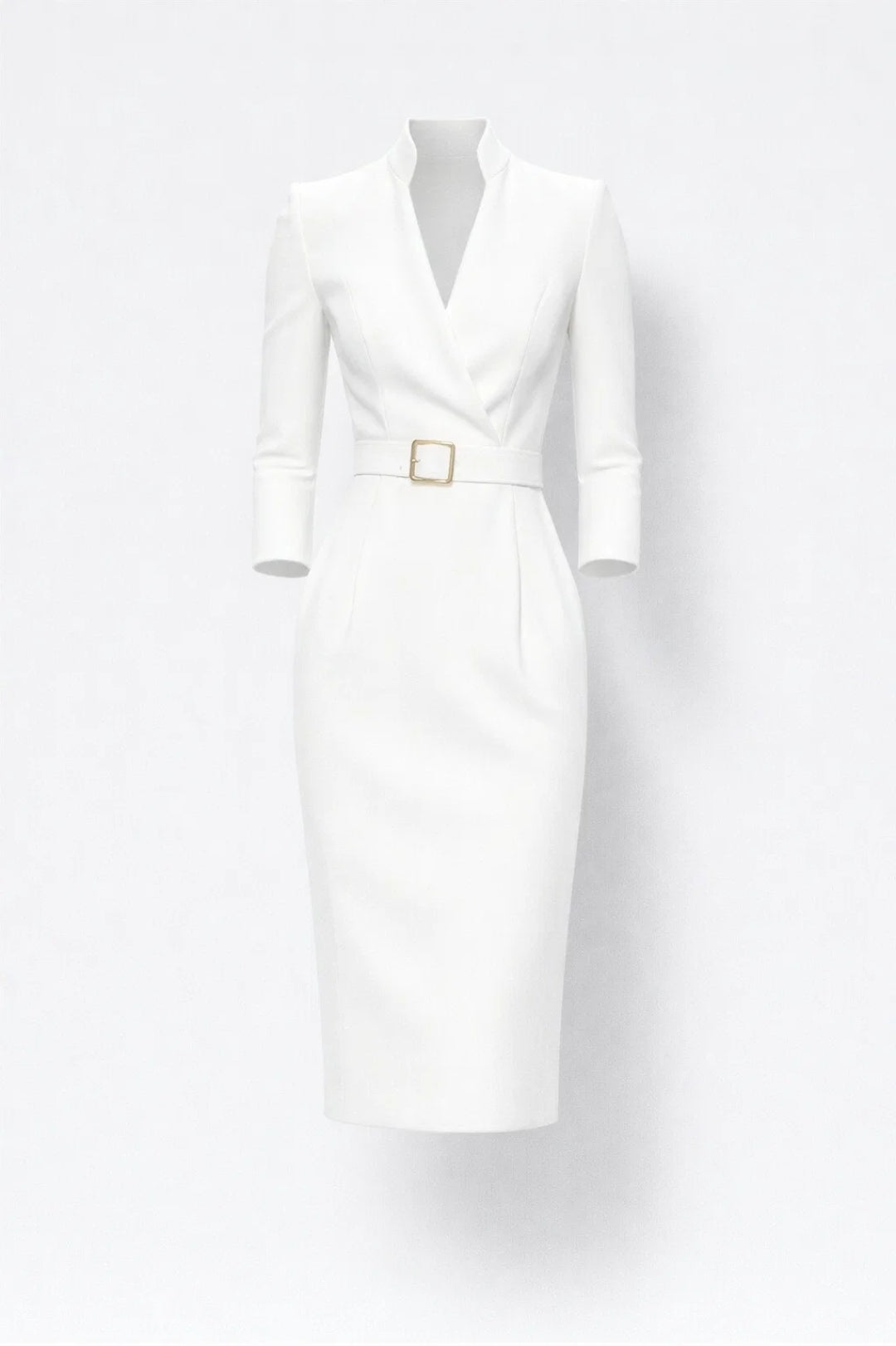 Midi Jurk Dames - Getailleerd met Ceintuur en V-hals | Chique