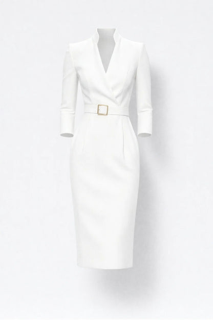 Midi Jurk Dames - Getailleerd met Ceintuur en V-hals | Chique