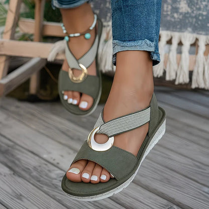 Mila - Boho Orthopedische Sandalen Dames met Gouden Maandetail en Gekruiste Band