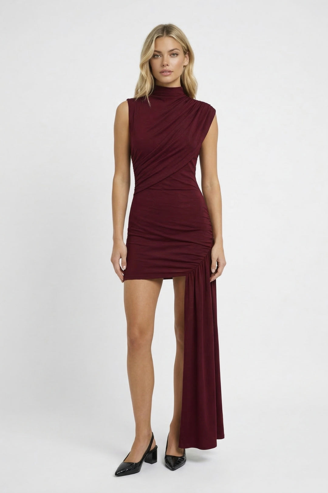 Mini Jurk Dames - Bodycon Draperie met Asymmetrische Zoom | Elegant
