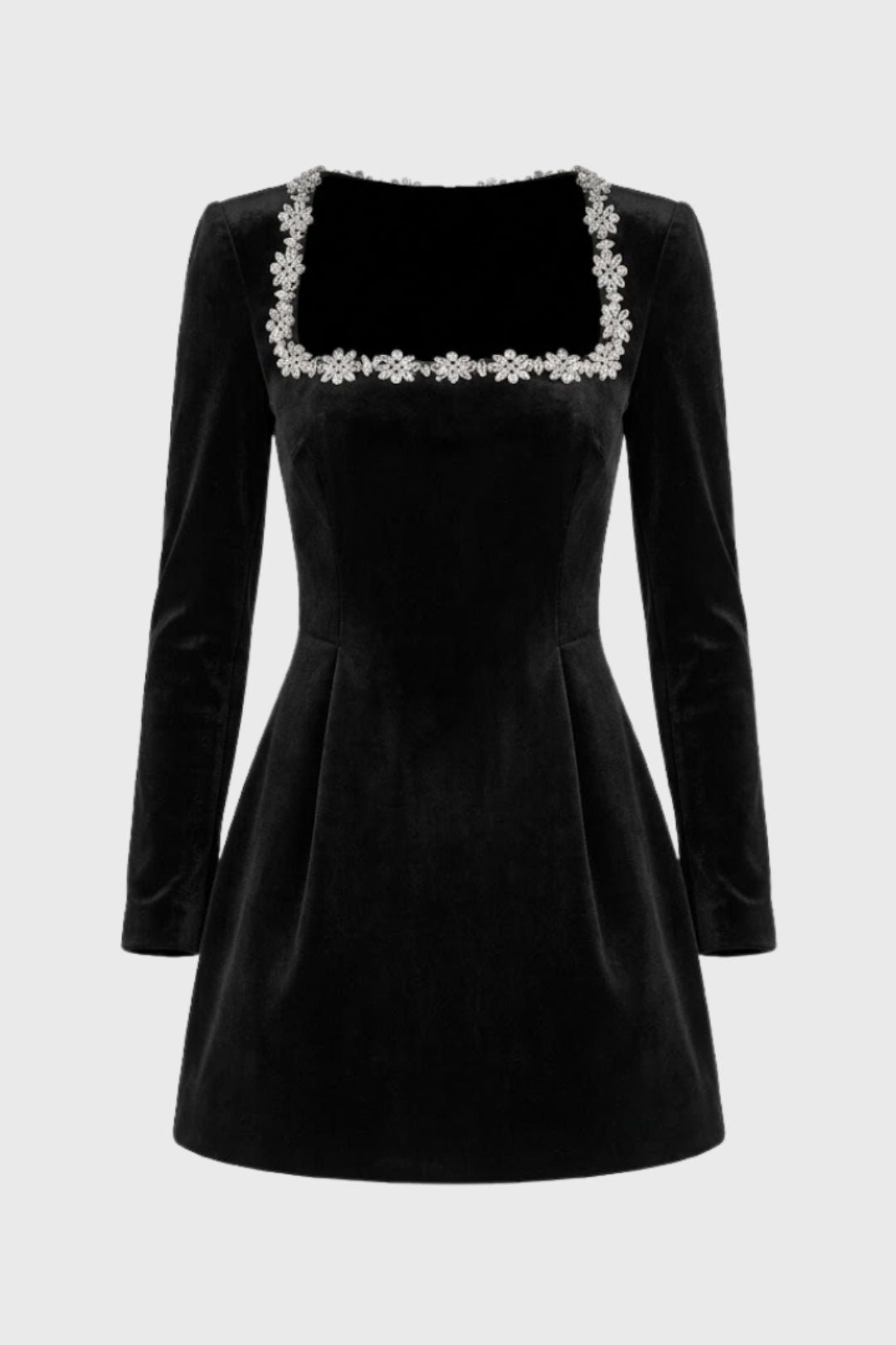 Mini Jurk Dames - Lange Mouwen met Kristallen Kraagdetail | Feestelijk