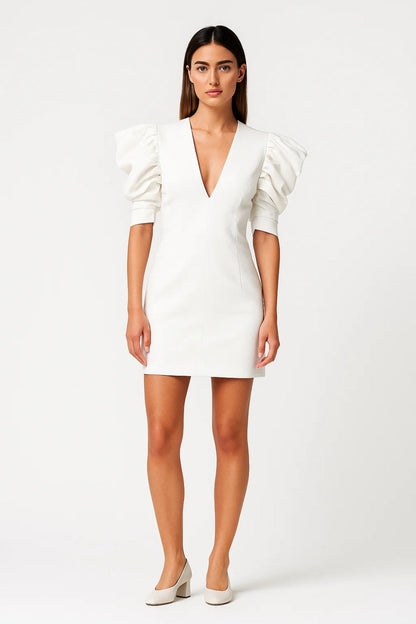Mini Jurk Dames | Korte Pofmouwen en Diepe V-Hals | Statement en Elegant
