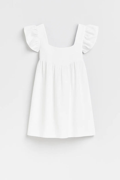 Mini Jurk met Ruchemouwen | Vierkante Halslijn | Luchtige Zomerstijl
