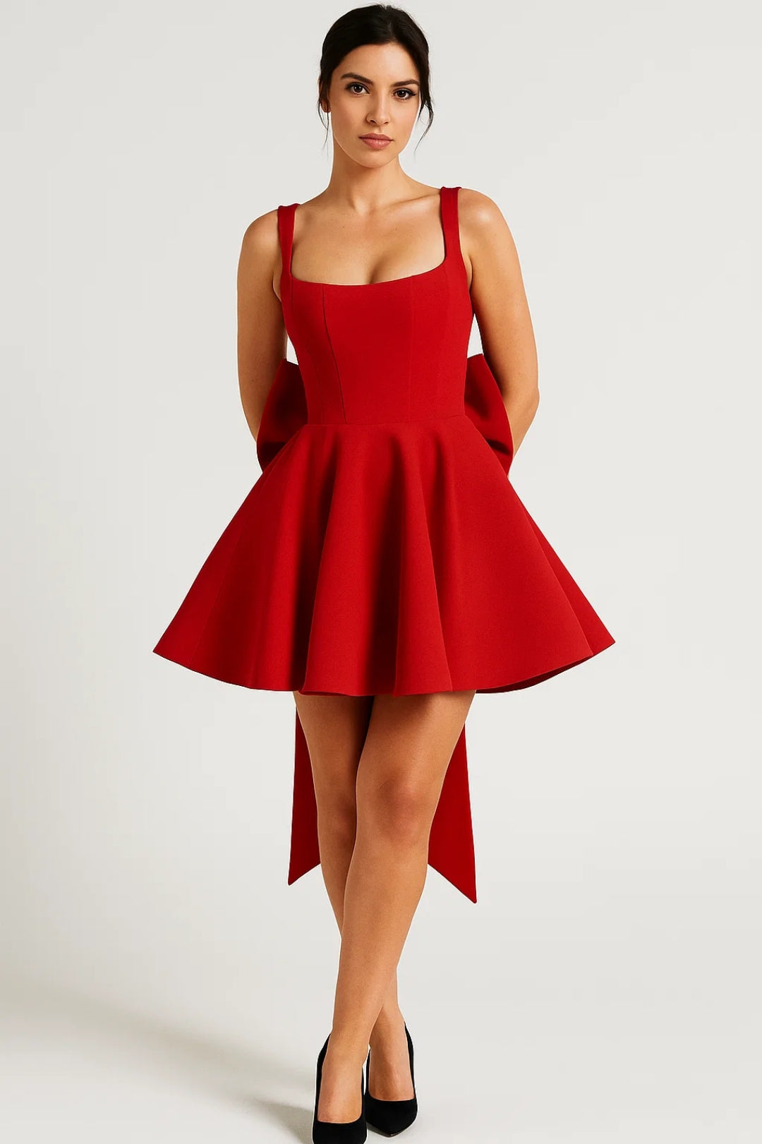 Mini Jurk met Vierkante Hals | Uitlopend Model met Rugstrik | Speelse Elegantie