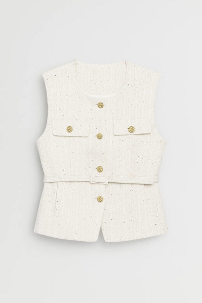 Mouwloos Damesgilet | Getailleerd Model met Goudkleurige Knopen | Elegant en Tijdloos