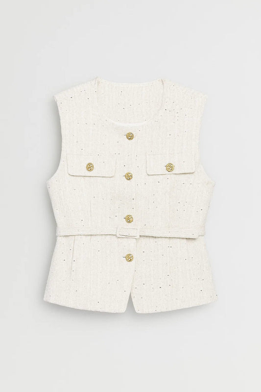 Mouwloos Damesgilet | Getailleerd Model met Goudkleurige Knopen | Elegant en Tijdloos