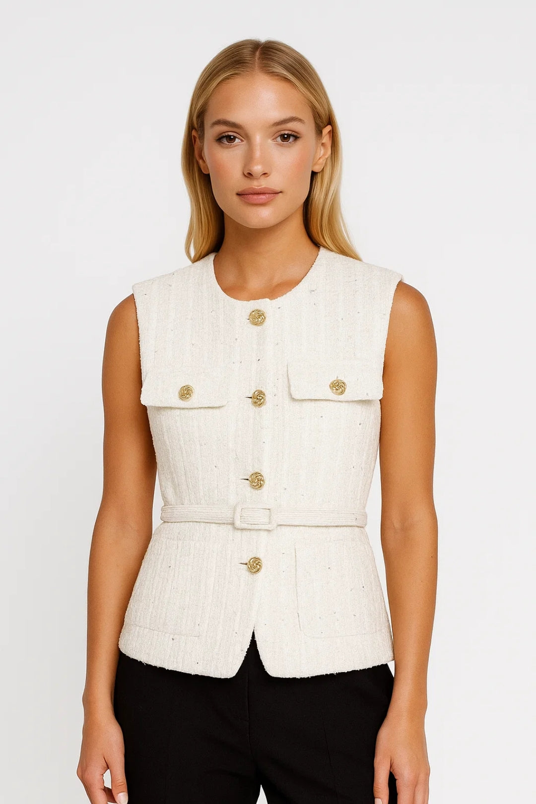 Mouwloos Damesgilet | Getailleerd Model met Goudkleurige Knopen | Elegant en Tijdloos