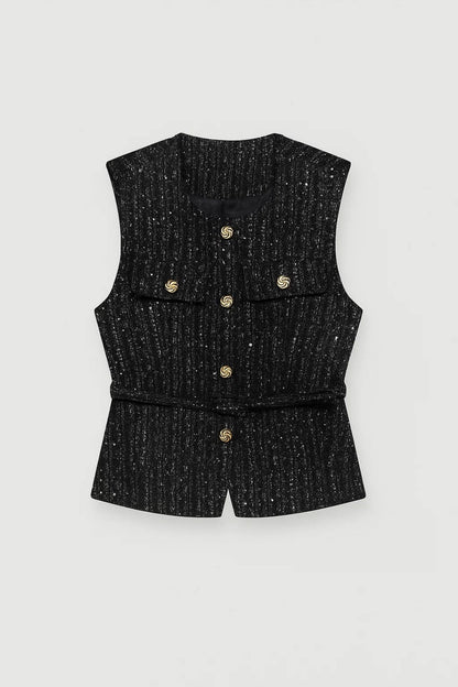 Mouwloos Damesgilet | Getailleerd Model met Goudkleurige Knopen | Elegant en Tijdloos