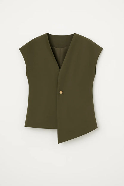 Mouwloos Damespak | Asymmetrisch Gilet met Rechte Pantalon | Elegant en Verfijnd