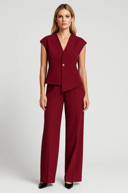 Mouwloos Damespak | Asymmetrisch Gilet met Rechte Pantalon | Elegant en Verfijnd