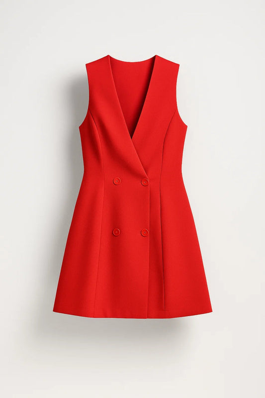 Mini Jurk Dames - Blazer Stijl met Dubbele Knopen | Chique