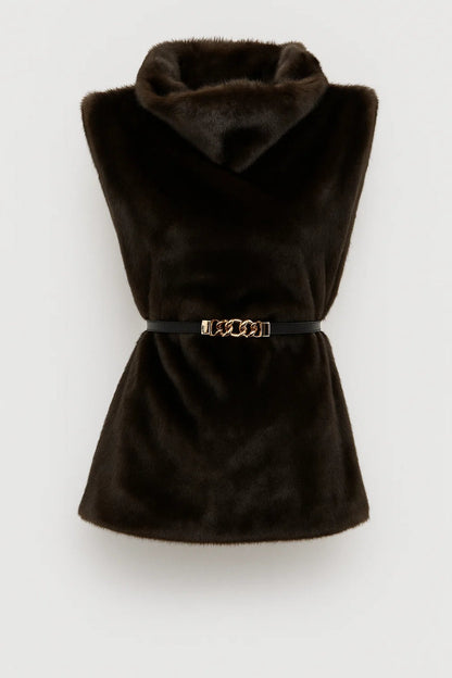 Mouwloze Dames Top | Fluwelen Look met Colkraag | Elegante Winterstijl