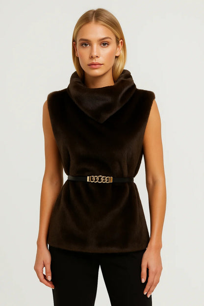 Mouwloze Dames Top | Fluwelen Look met Colkraag | Elegante Winterstijl