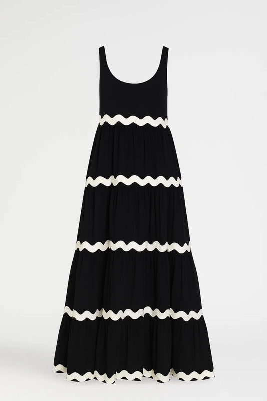 Maxi Jurk Dames - Gelaagde Rok met Contrast Biesjes | Casual