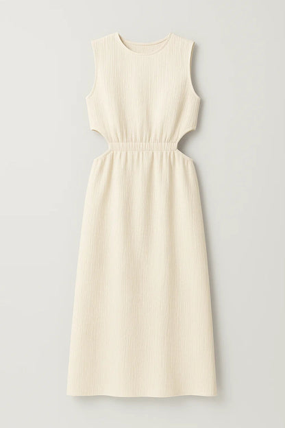 Mouwloze Midi Jurk | Cut-Out Details in de Taille | Lichtgewicht en Ademend