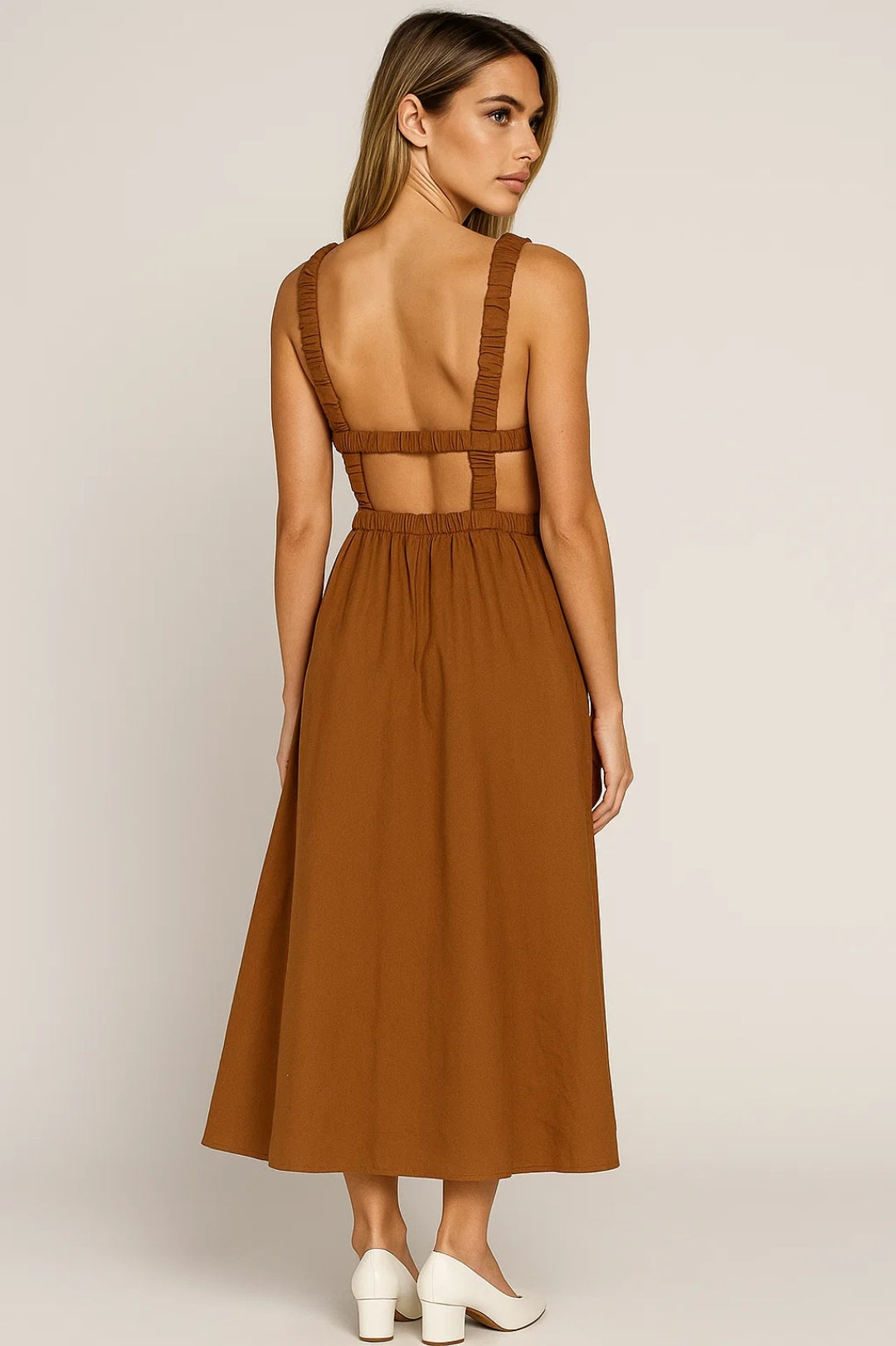 Midi Jurk Dames - Mouwloos Getailleerd Model | Elegant