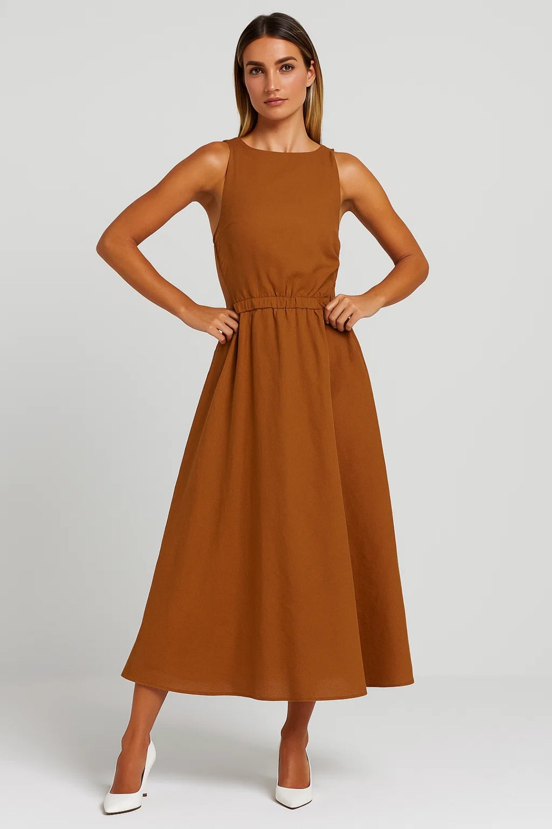 Midi Jurk Dames - Mouwloos Getailleerd Model | Elegant