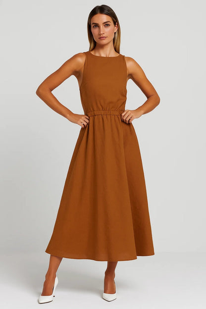 Midi Jurk Dames - Mouwloos Getailleerd Model | Elegant