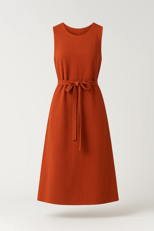 Midi Jurk Dames - Mouwloos met Strikceintuur | Elegant