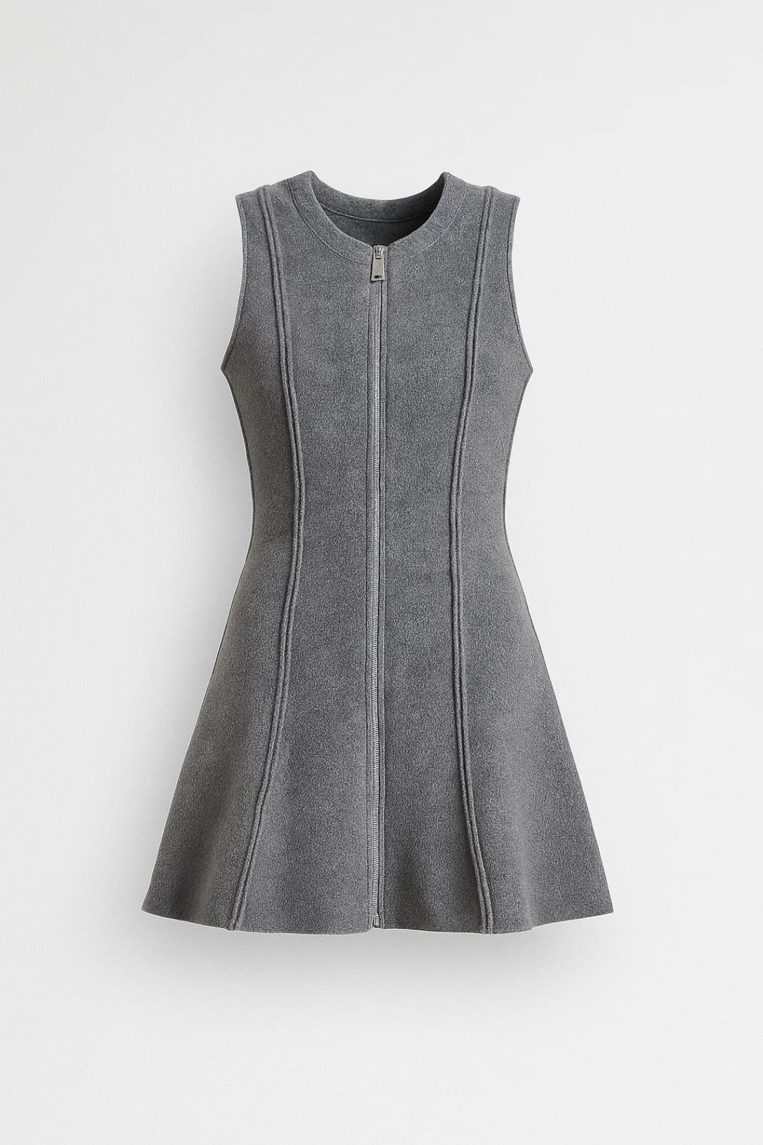 Mouwloze Mini Jurk met Rits | Aangesloten Pasvorm en Subtiele Naden | Stoer en Stijlvol