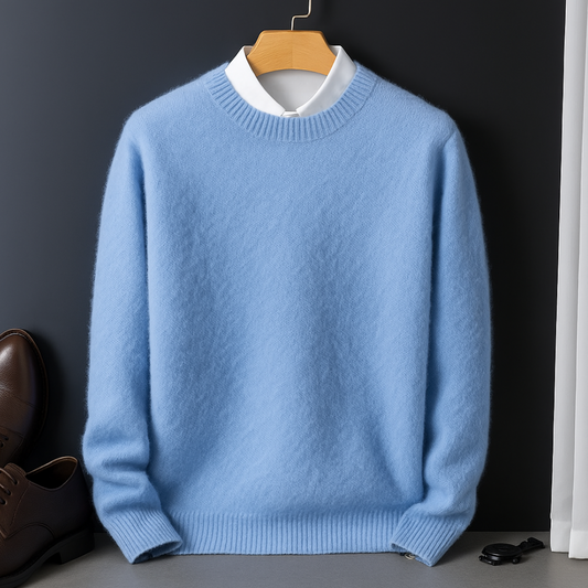 Niels - Heren Sweater in Cashmere Stijl met Ronde Hals en Ribboorden