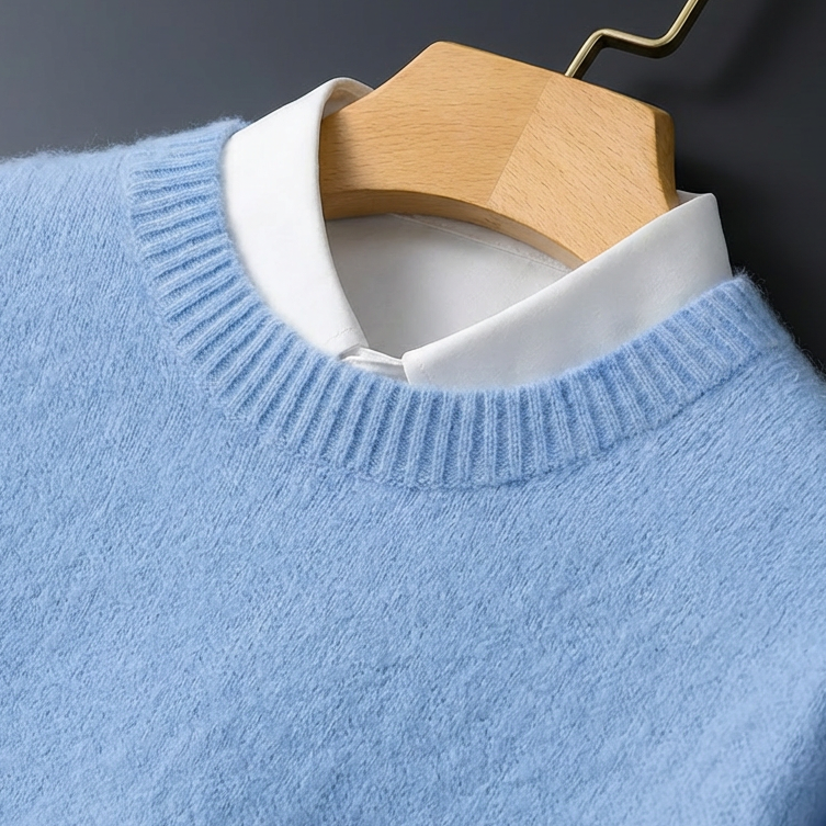 Niels - Heren Sweater in Cashmere Stijl met Ronde Hals en Ribboorden