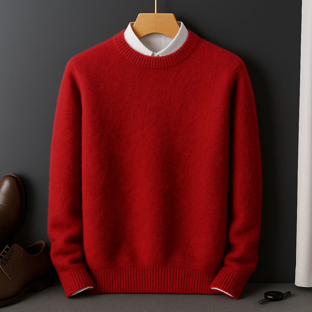 Niels - Heren Sweater in Cashmere Stijl met Ronde Hals en Ribboorden