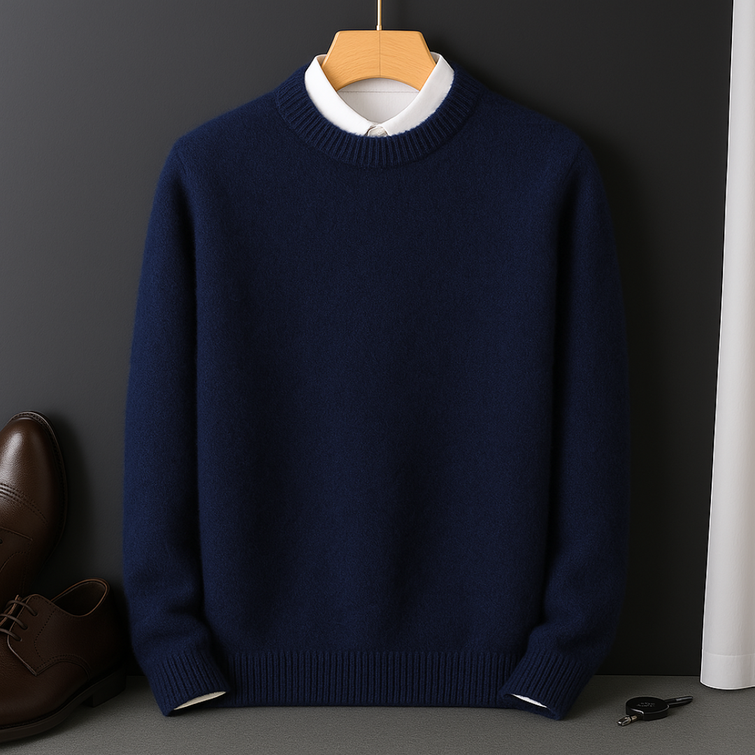 Niels - Heren Sweater in Cashmere Stijl met Ronde Hals en Ribboorden