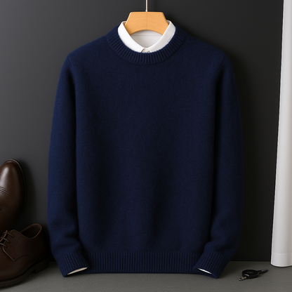 Niels - Heren Sweater in Cashmere Stijl met Ronde Hals en Ribboorden