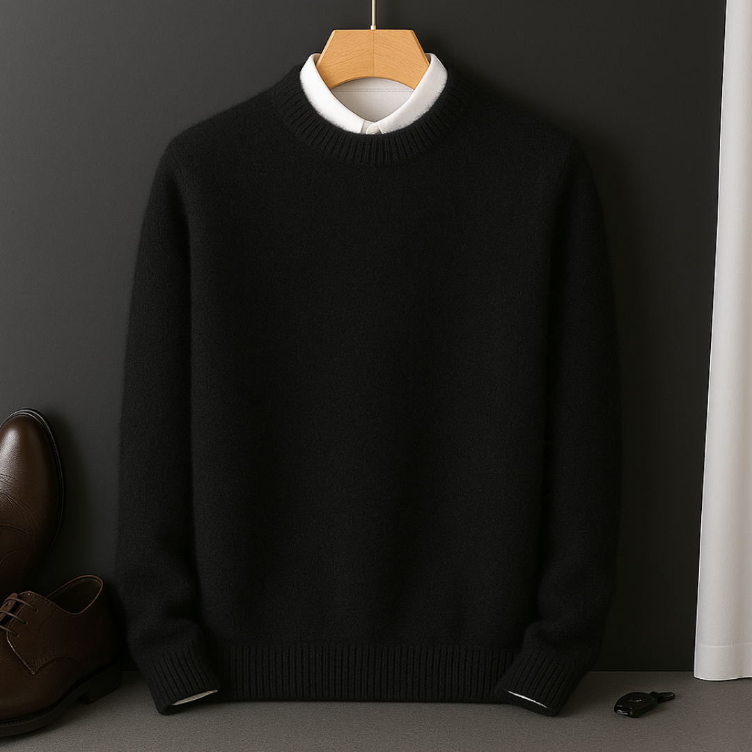 Niels - Heren Sweater in Cashmere Stijl met Ronde Hals en Ribboorden