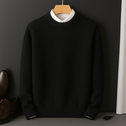 Niels - Heren Sweater in Cashmere Stijl met Ronde Hals en Ribboorden