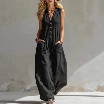 Nina - Casual Linnen Jumpsuit Dames met V-hals en Zakken