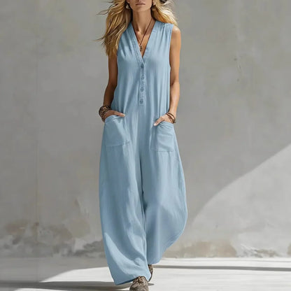 Nina - Casual Linnen Jumpsuit Dames met V-hals en Zakken