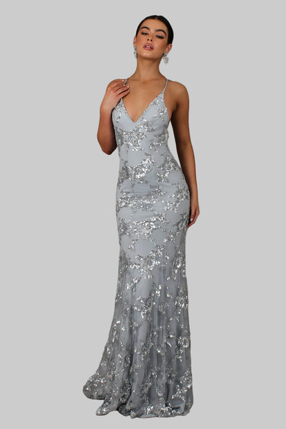 Nina - Galajurk dames met glitter en v hals en dunne bandjes