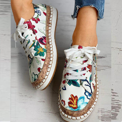 Nina - Romantische Comfort Sneakers Dames met Bloemenprint en Veters