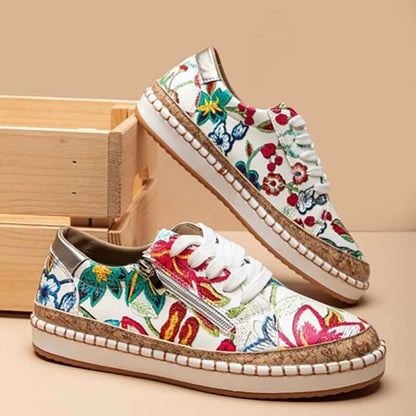 Nina - Romantische Comfort Sneakers Dames met Bloemenprint en Veters