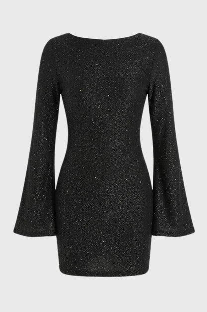 Mini Jurk Dames - Glitter met Wijde Mouwen | Feestelijk - Zwart