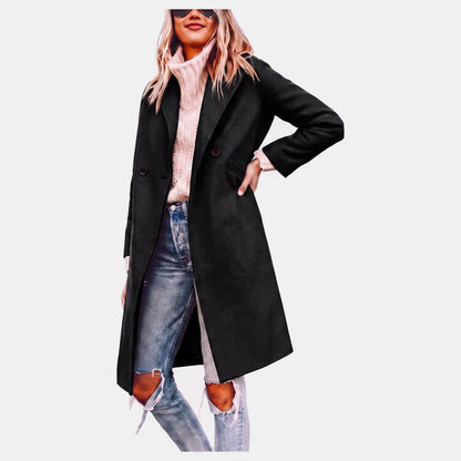 Noor - Winterjas dames lang en oversized met dubbele knopen en zakken